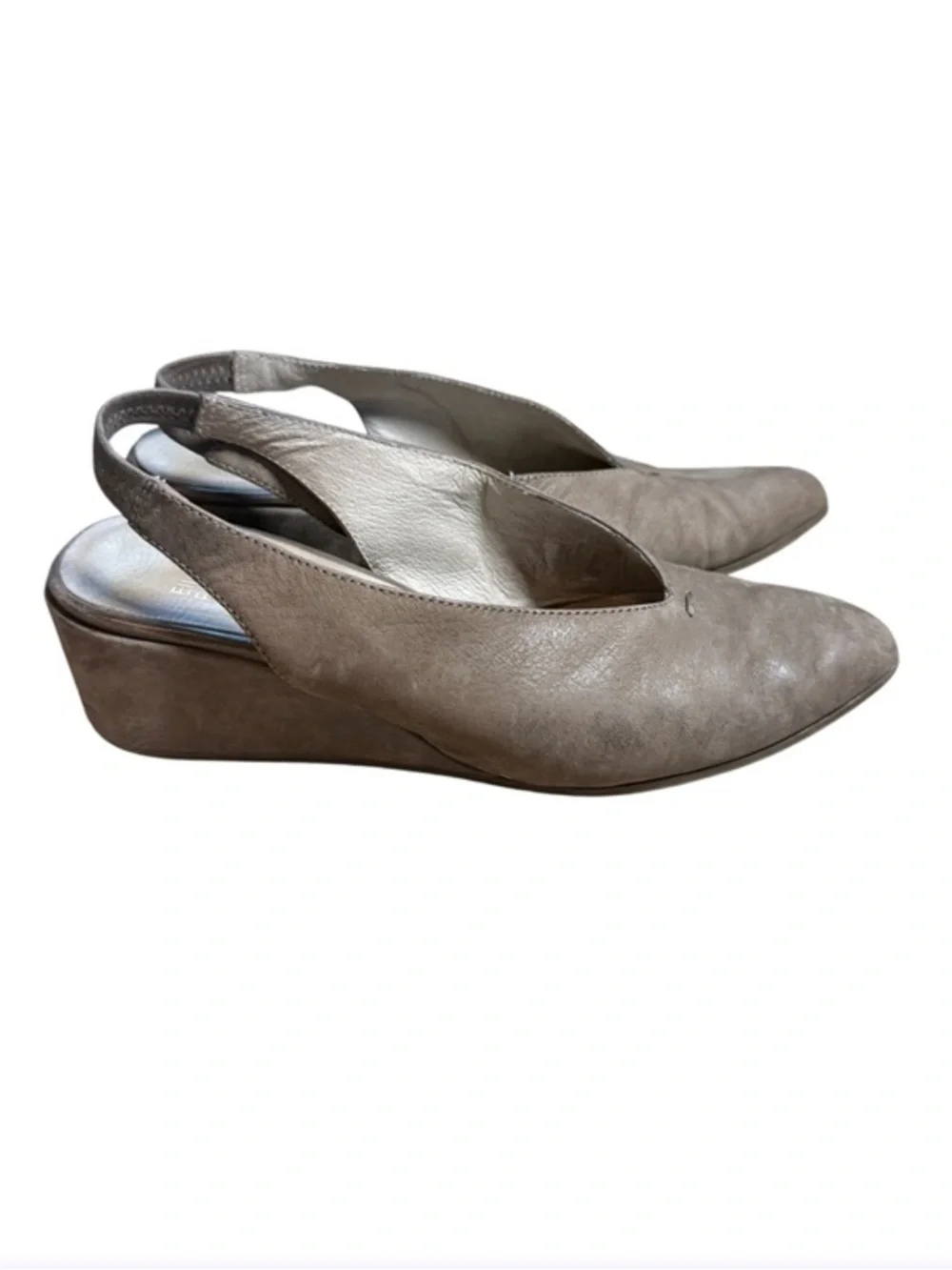 Eileen Fisher Taupe Grey Suede Slingback Gatwick Wedges Size 7 Lagenlook Luxury